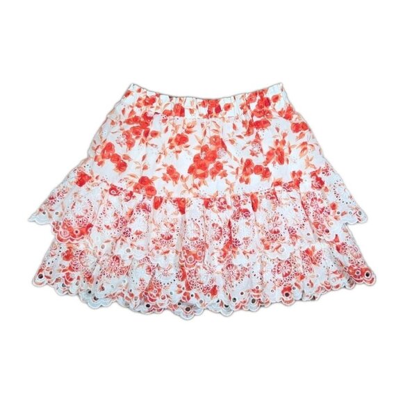 Womens Jennifer Grace Eyelet Layered Skirt Peach Floral Size Small - Picture 1 of 5